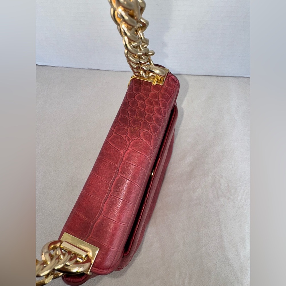 ‼️Sold‼️ Michelle Mini Saddle Red Croc-Embossed Chain Shoulder Bag-New With Tags - Picture 6 of 16